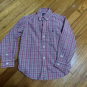 Ralph Lauren Polo Shirt Boys Large 6 Red Button Up Flip Collar Preppy
